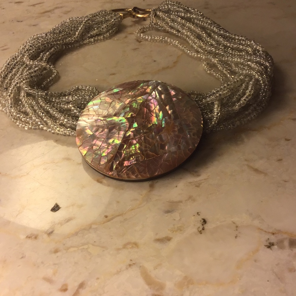 Lustrous Shell and Silver Bead Necklace